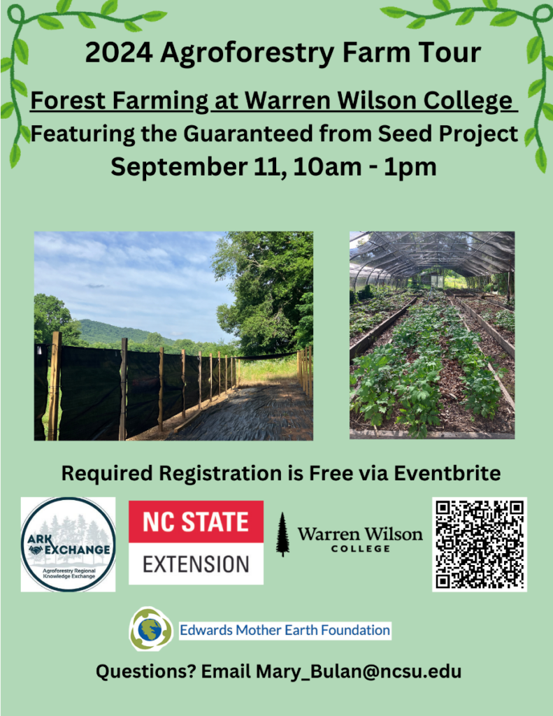 Announcement of 9/11/2024 Forest Farming Field Tour at Warren Wilson College